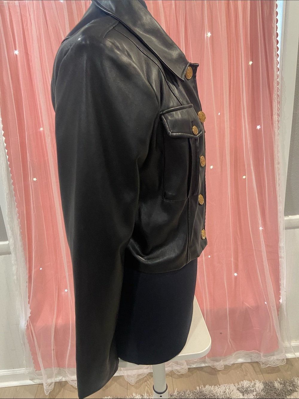Avec Les Filles Black Faux Leather Jacket with Gold Buttons size XL - Picture 5 of 13